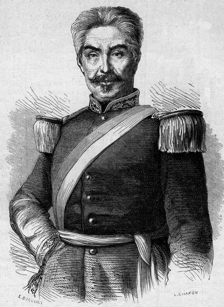 ペルー大統領ドン・ミゲル・サン・ロマン（1803-1863）の肖像。1863年5月30日付「Le Monde Illustré」320号に掲載されたエングレーヴィング。 作： フランス語学校