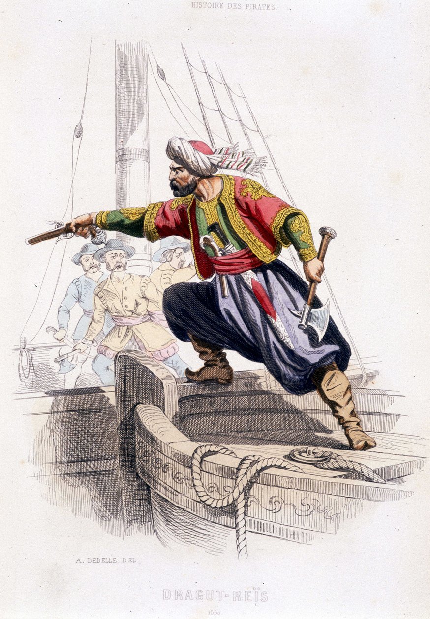 16世紀のトルコの海賊、ドラグト・レイズの肖像 - P. クリスチャン著「Histoire des pirages et corsaires de l