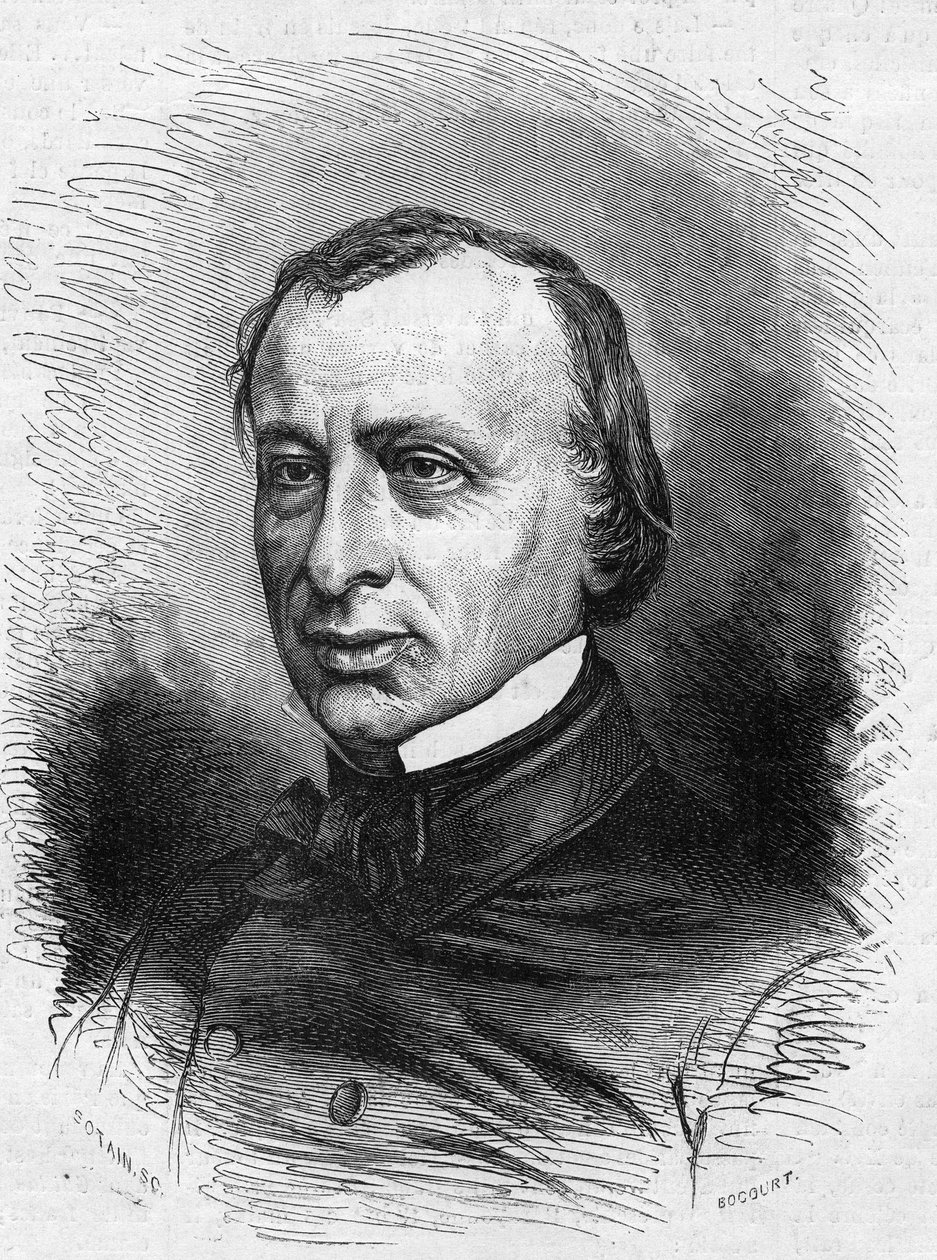 Edouard Lefevre de Laboulaye (1811-1883), フランスの弁護士、政治家の肖像。6月25日付「Le Monde Illustré」689号に掲載されたエングレーヴィング 作： フランス語学校