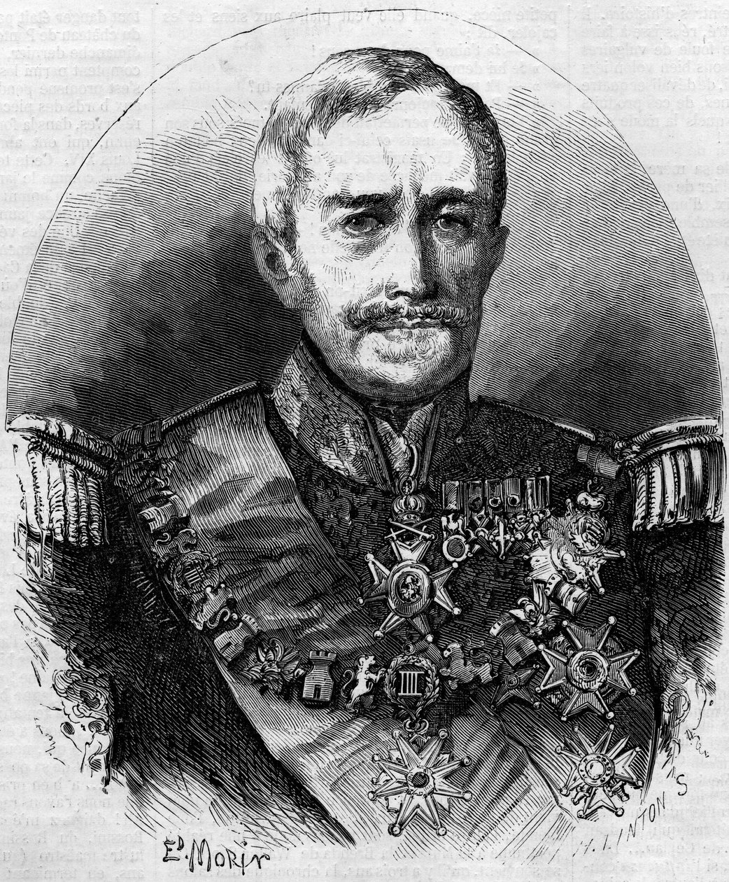 フランスの牧童、エスプリ・ヴィクトル・エリザベート・ボニファス・ド・カステラーヌ（1788-1862）の肖像。1858年5月1日付「Le Monde Illustré」56号に掲載された版画。 作： フランス語学校