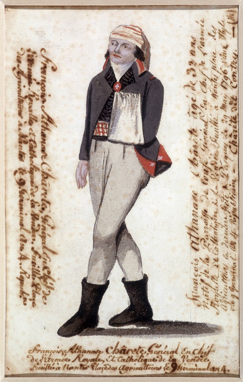 シャレット・ド・ラ・コントリのフランソワ・アタナセ(Francois-Athanase)の肖像(1763-1796) 腕にはスカーフを巻いている、ヴァンデの王党派のリーダー - Musee Dobree, Nantes 作： フランス語学校