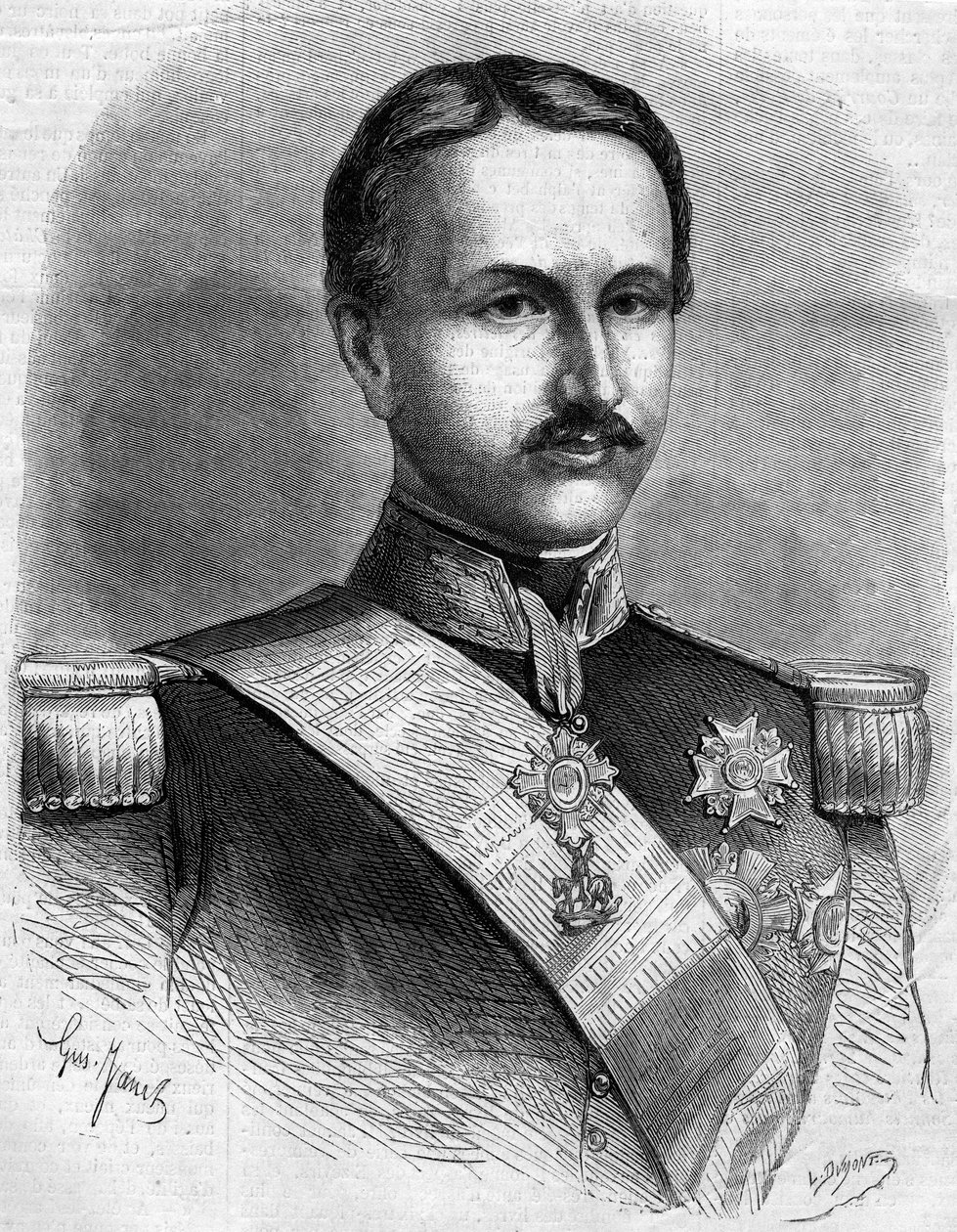 ナポリ王フランソワ2世（1836-1894）の肖像。1860年7月28日付「Le Monde Illustré」172号に掲載されたエングレーヴィング。 作： フランス語学校