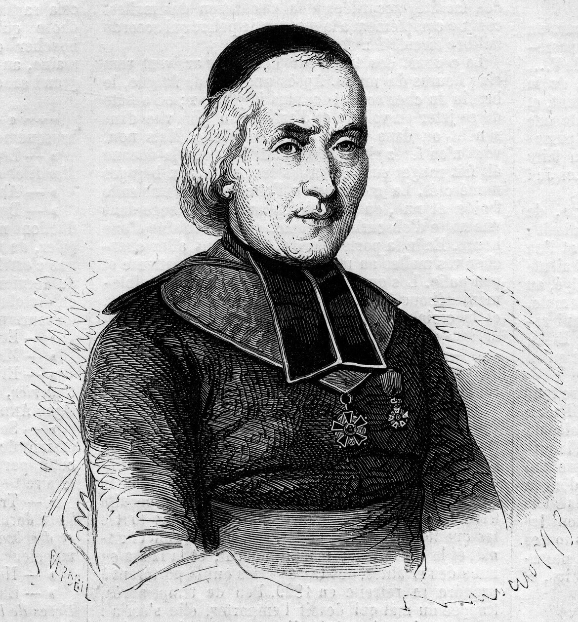 モンペリエのエヴェック、フランソワ・ジョセフ・ル・ブロティエ（1799-1885）の肖像。10月26日付「Le Monde Illustré」237号に掲載された図版 作： フランス語学校