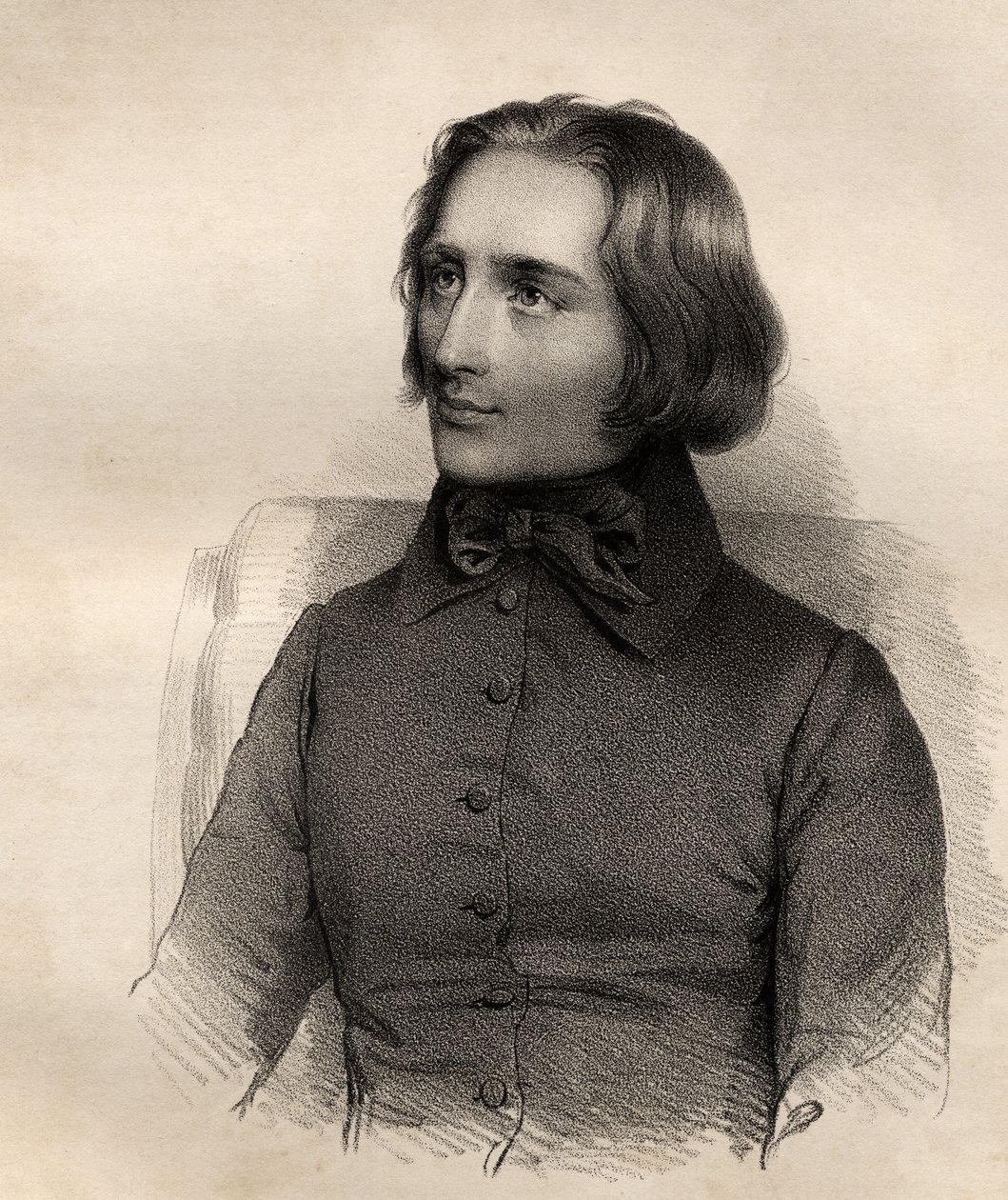 フランツ・リスト（1811-86）の肖像ハンガリーのピアノの巨匠および作曲家 作： フランス語学校