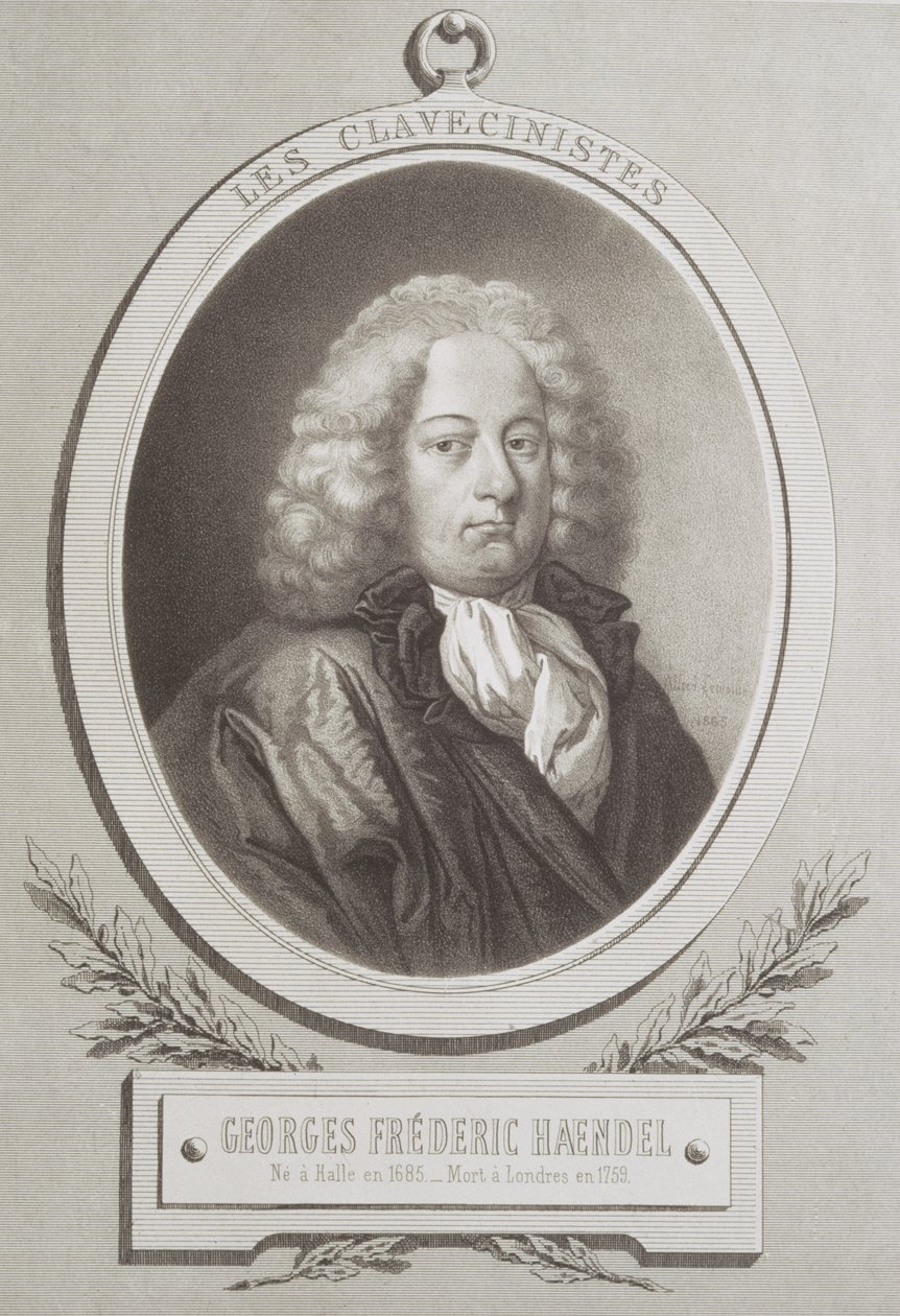 ジョージフレデリックヘンデルの肖像画（1685-1759）楽譜の前編 作： フランス語学校