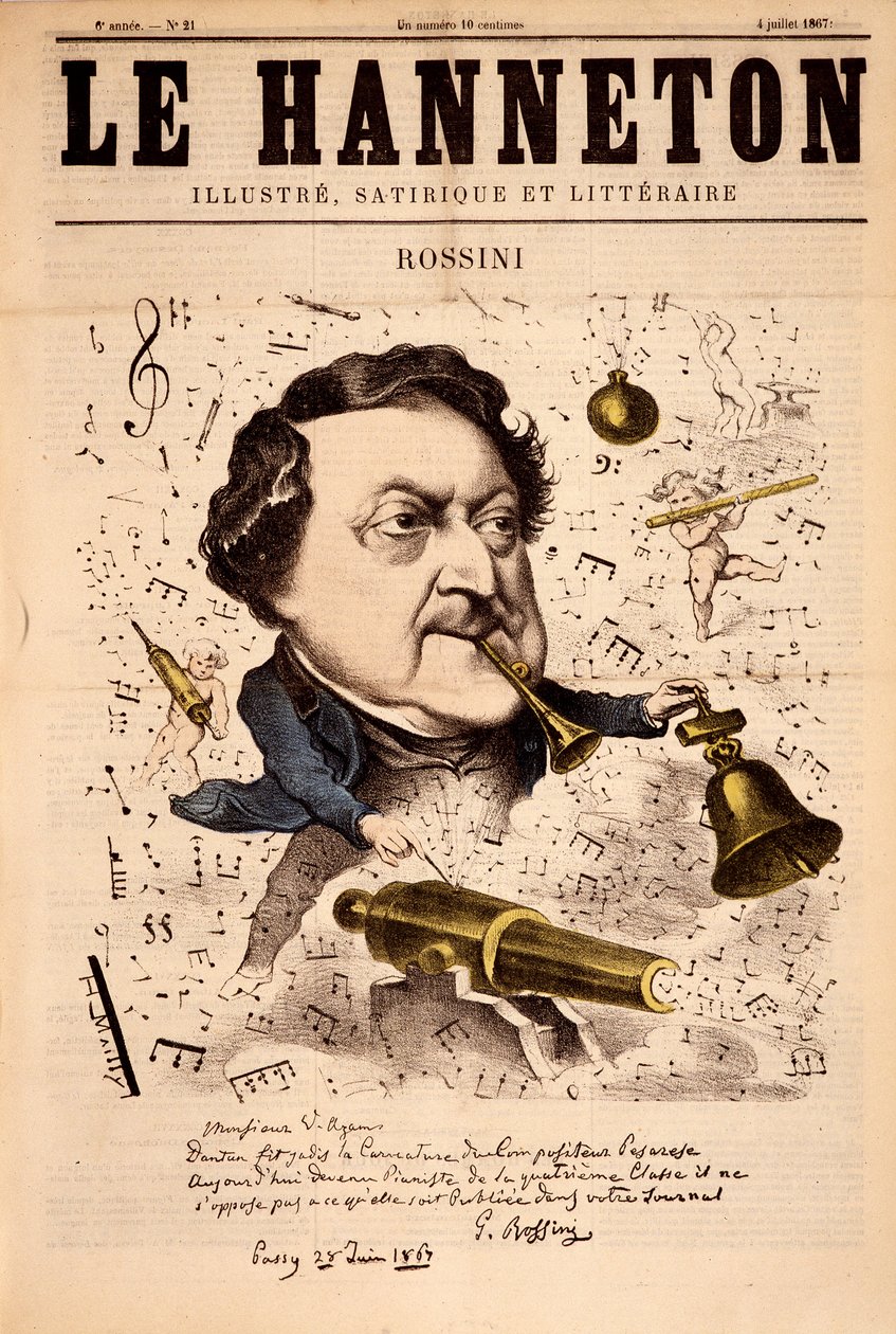 ジョアッキーノ・ロッシーニ（1792-1868）の肖像 - 1867年4月7日付「Le Hanneton」にて 作： フランス語学校