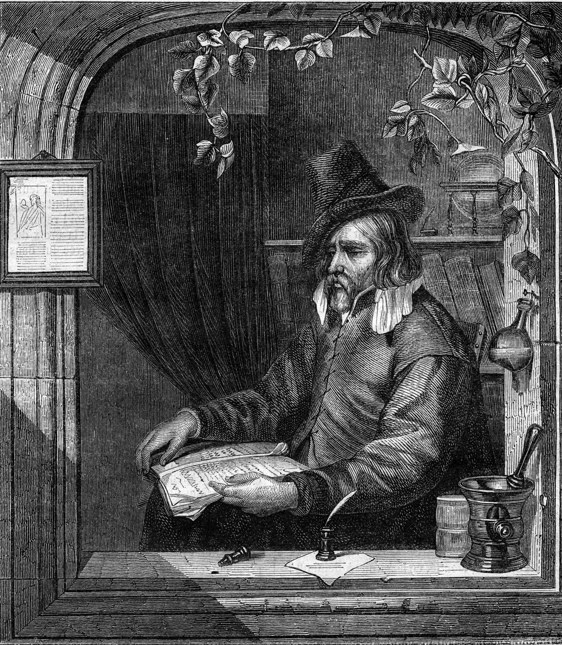 1647年にナポリで起きたスペイン人に対する反乱にTommaso Aniello, dit Masaniello（1622-1647）とともに参加したGiulio Genoino（Genovino）の肖像。1852年のエングレーヴィング。 作： フランス語学校