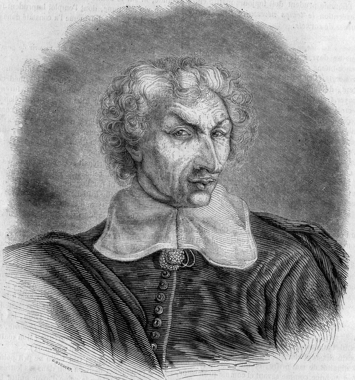 フランスの医師であり作家でもあるGui (Guy) Patin (1601-1672)の肖像。ボクールの版画、"Le Magasin picturesque "に掲載。 作： フランス語学校