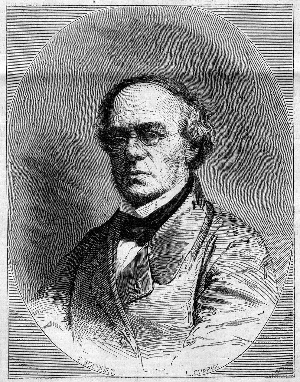 フランスの作曲家、ハレヴィ（ジャック・フロメンタル・レヴィ、ディ）（1799-1862）の肖像。3月29日付「Le Monde Illustré」259号に掲載されたエングレーヴィング 作： フランス語学校