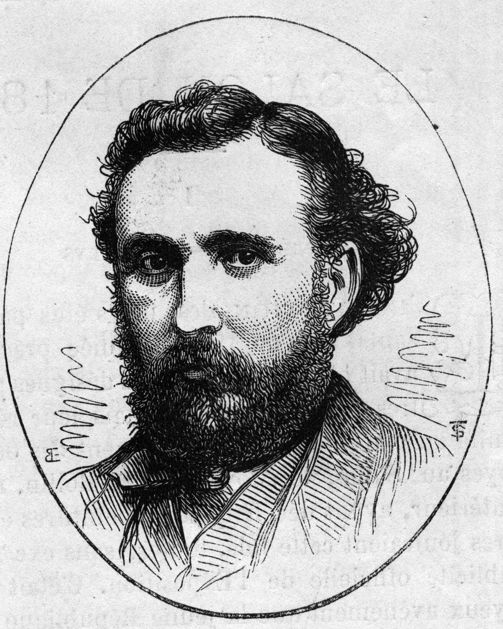 フランスの彫刻家、アンリ・シャプ（1833-1891）の肖像。1874年5月2日付「Le Monde Illustré」890号に掲載されたエングレーヴィング。 作： フランス語学校