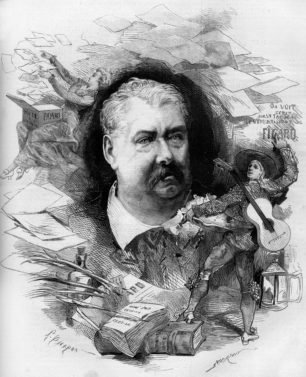 Hippolyte de Villemessant（1810-1879）の肖像。1879年4月19日付「Le Monde Illustré」1151号に掲載されたエングレーヴィング。 作： フランス語学校