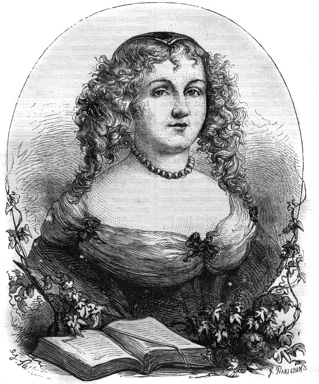 Porträt von Isabel II. von Jerusalem (Yolande de Brienne), Königin von Jerusalem (1212-1228) und Ehefrau von Friedrich II. des Heiligen Römischen Reiches. Gravur in „Geschichte der Päpste (...) Verbrechen der Königinnen, Könige und Kaiser durch die Jahrhun von French School