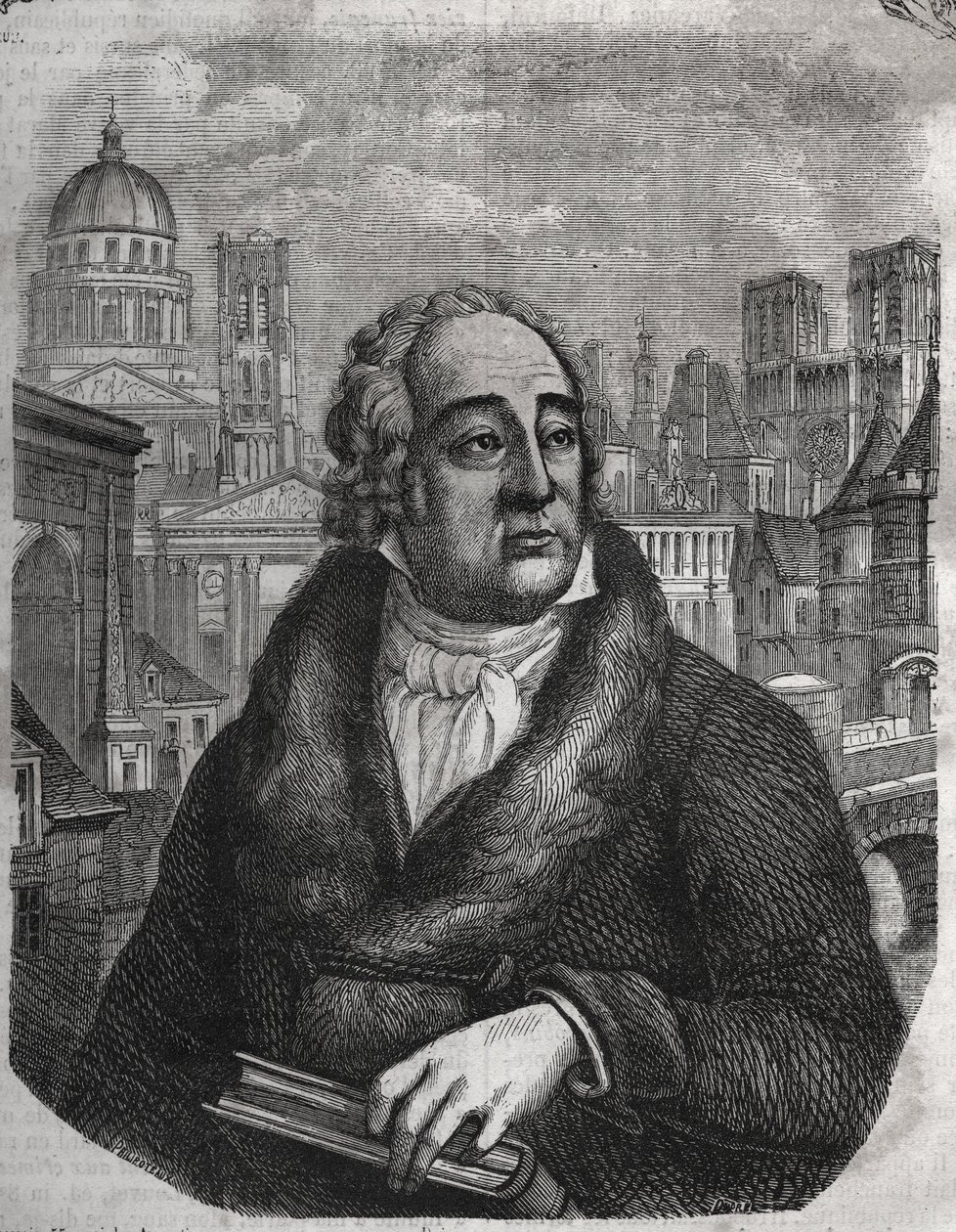Jacques-Antoine Dulaure (Jacques Antoine) (1755-1835) フランスの考古学者・歴史家の肖像 - Jacques Antoine Dulaure著「パリの物理的・市民的・道徳的歴史：最初の歴史的時代から今日まで」に掲載されたエングレーヴィング。1853 作： フランス語学校