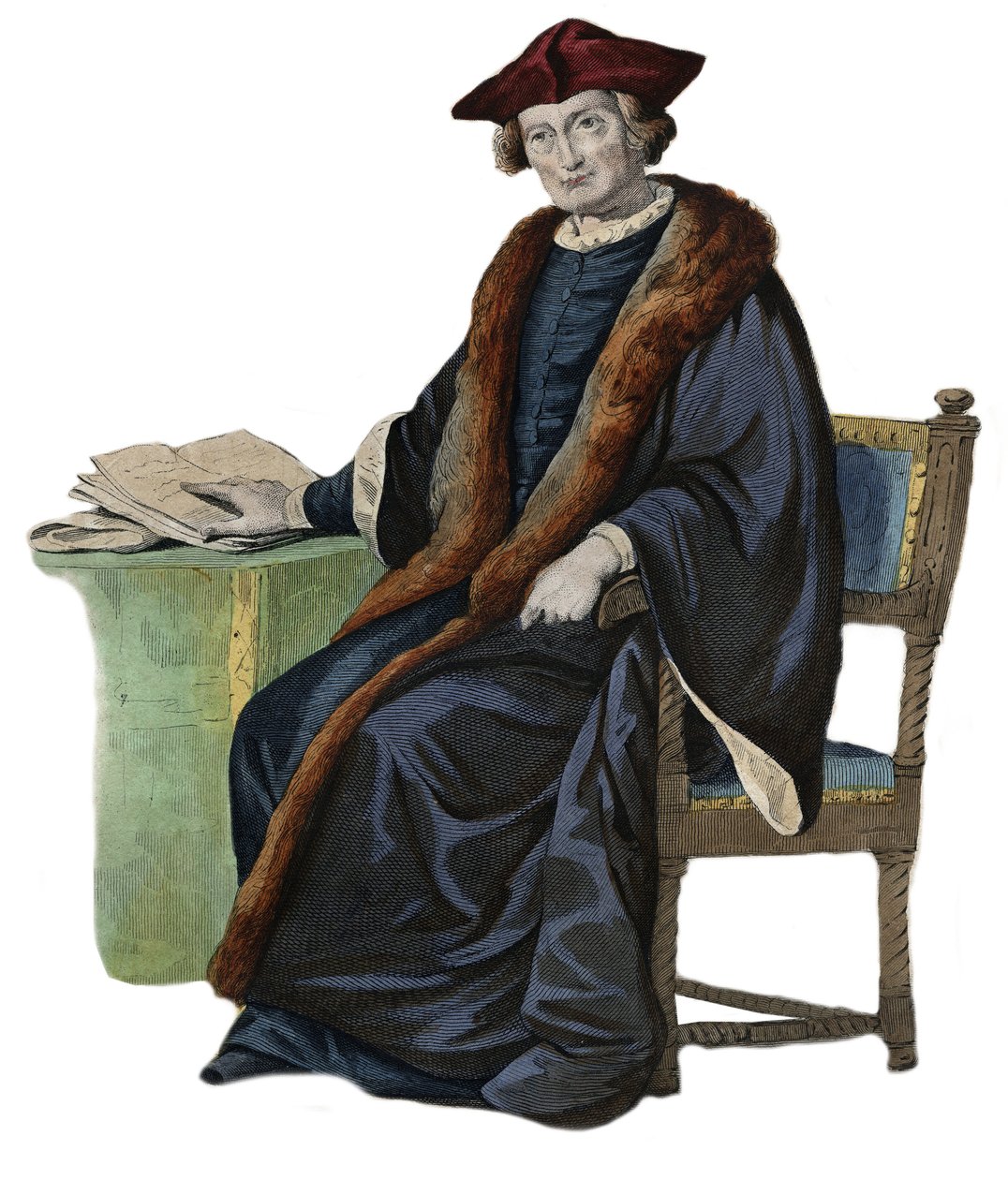 ジャック・オーギュスト（Jacques-Auguste）の肖像（Thou（Thuanus）（1553-1617）、フランスの歴史家、書籍収集家、パリ高等法院の院長）。エドモンド・メネシェの「Le Plutarque Francais」からの挿絵 作： フランス語学校
