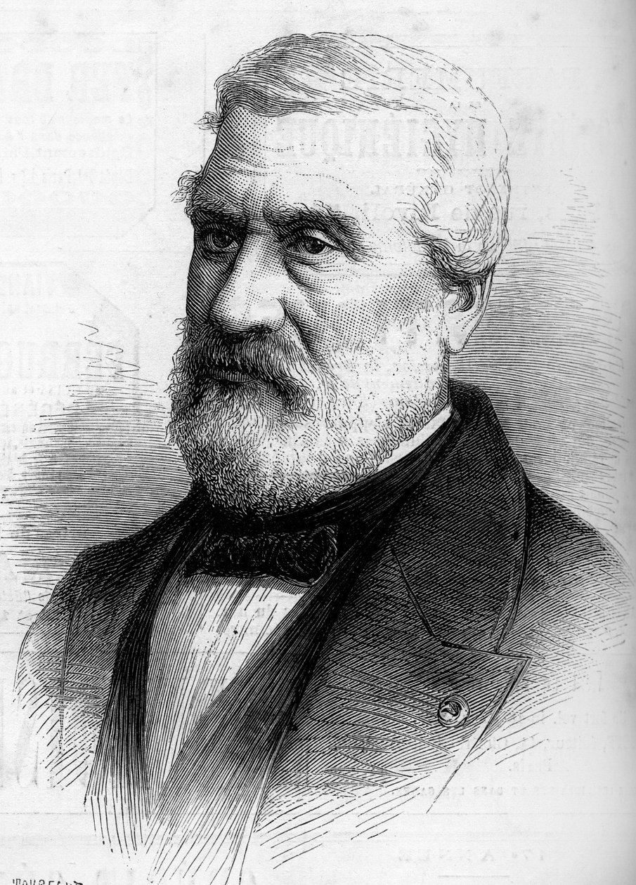フランスの画家、ジャン・アントワーヌ・テオドール、バロン・グダン（1802-1880）の肖像。1880年4月8日付「Le Monde Illustré」1206号に掲載されたエングレーヴィング。 作： フランス語学校