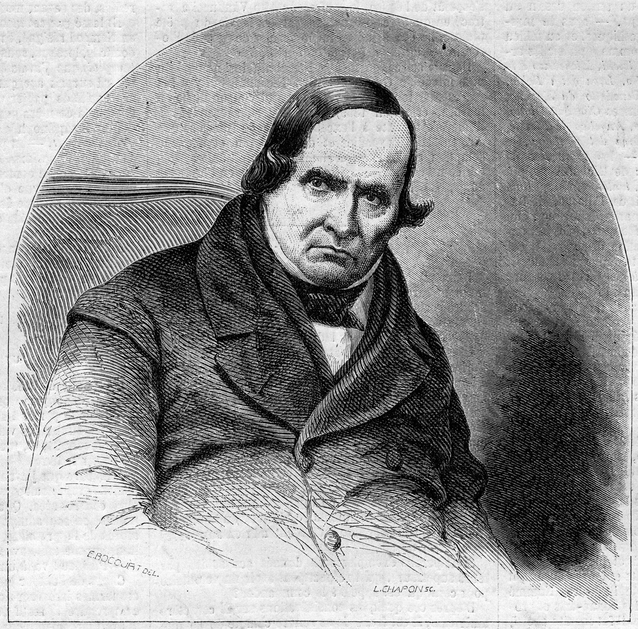イタリアの詩人、ジャン・バティスト（ジョヴァンニ・バティスタ）・ニッコーリーニ（1782-1861）の肖像。10月5日付「Le Monde Illustré」234号に掲載されたエングレーヴィング 作： フランス語学校