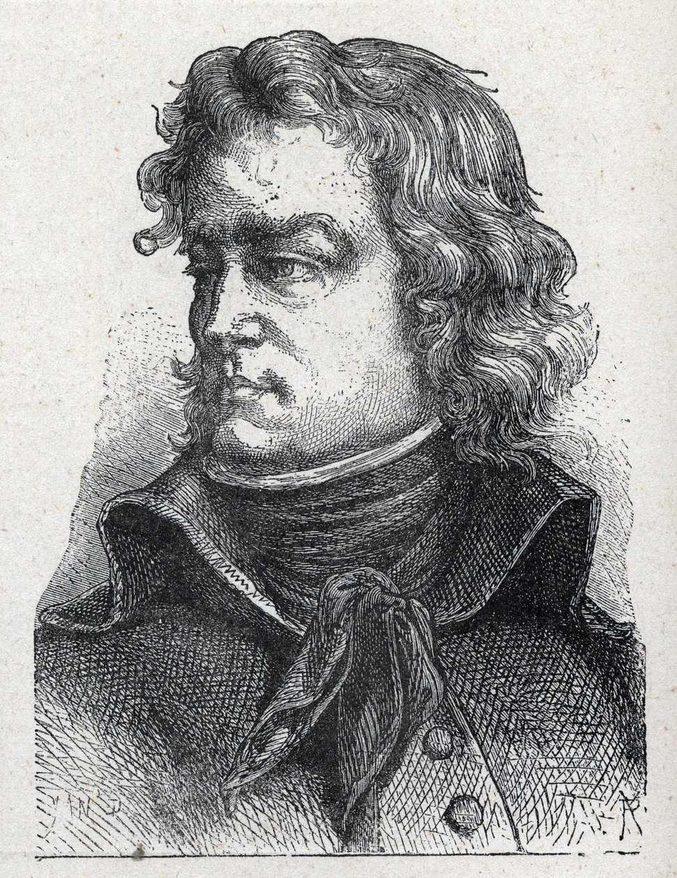 フランス革命時の将軍、ジャン・バティスト・カミーユ・ド・カンクロー（1740-1817）の肖像 1889年のエングレーヴィング。 作： フランス語学校