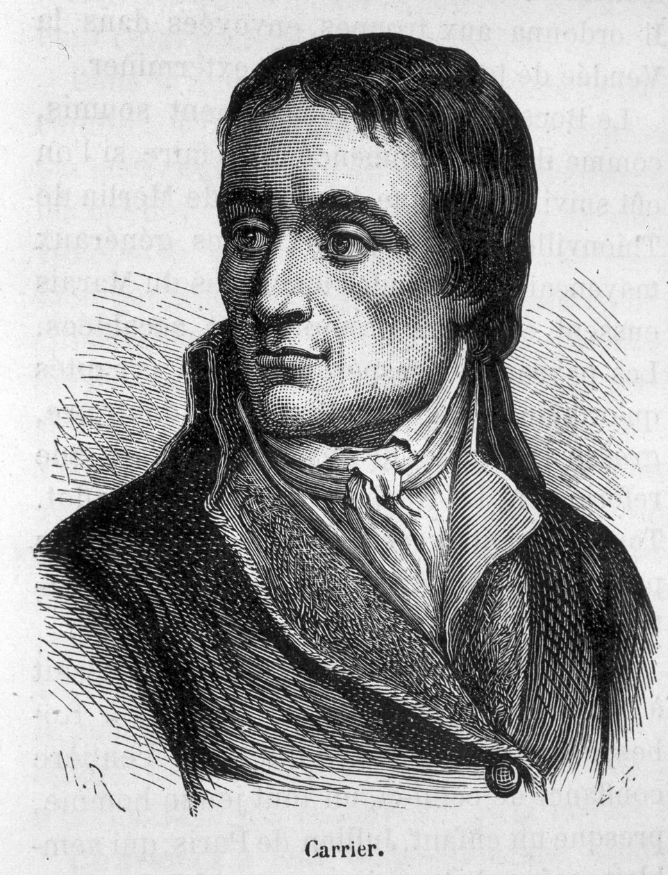 フランスの政治家、ジャン・バティスト・キャリア（1756～1794）の肖像 - アンリ・マルタンの『フランス史』に掲載されています。 作： フランス語学校