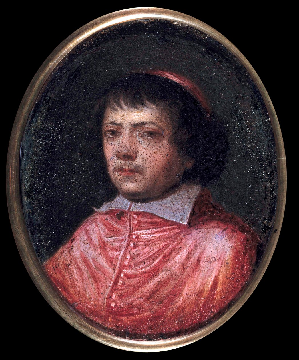 ジャン・フランソワ・ポール・ド・ゴンディ（Jean-Francois-Paul de Gondy）（1614-1679）の肖像 1651年にパリのアルシュヴェクの共同司祭であるレッツ枢機卿 17世紀のミニチュア絵画。シャンティ、コンデ美術館 作： フランス語学校