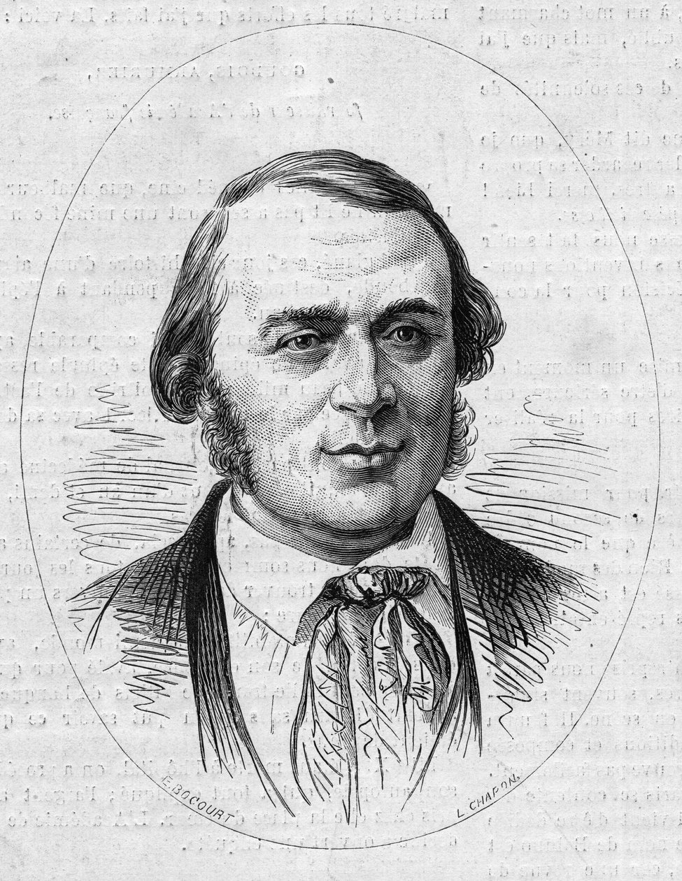 アメリカの博物学者、ジャン・ルイ・ロドルフ・アガシ（1807-1873）の肖像。1873年12月27日付「Le Monde Illustré」872号に掲載された版画。 作： フランス語学校