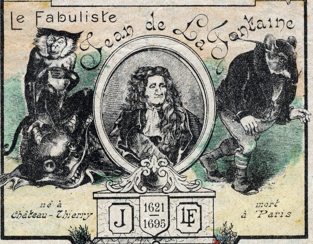ジャン・ド・ラ・フォンテーヌ（1621-95）の肖像。19世紀末のエピナルの映像。 作： フランス語学校