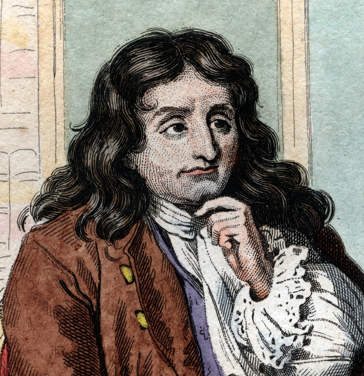 ジャンドラフォンテーヌ（ラフォンテーヌ）（1621-1695）の肖像、フランスのファビスト、詩人。 作： フランス語学校