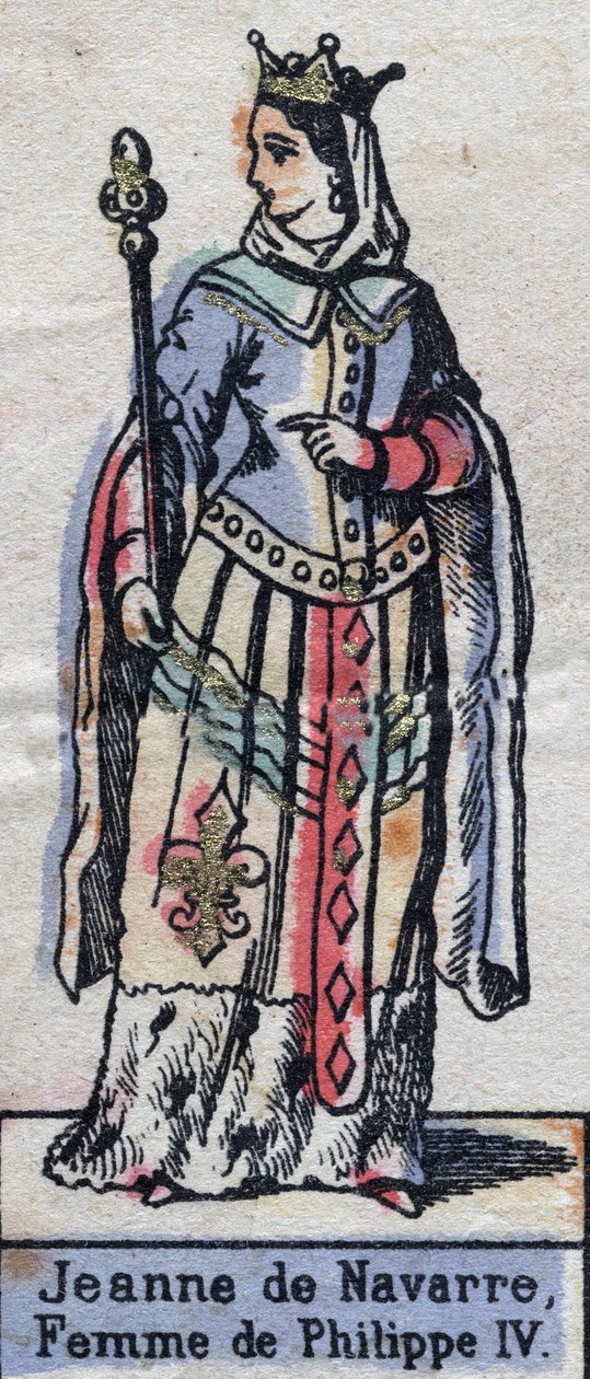 フランスのフィリップ4世の妻、ナバラのジャンヌ・イエール（1273-1304）の肖像。(カペティアン朝）の肖像。)19世紀後半のイラスト。 作： フランス語学校