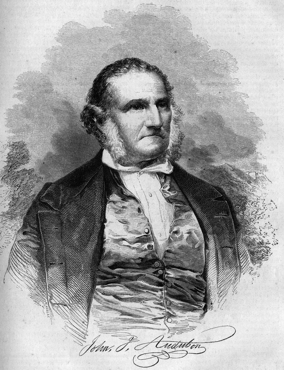 アメリカの鳥類学者、ジョン・ジェームズ・オーデュボン（1780-1851）の肖像。ル・マガジン・ピクチャーズ」に掲載された版画 作： フランス語学校
