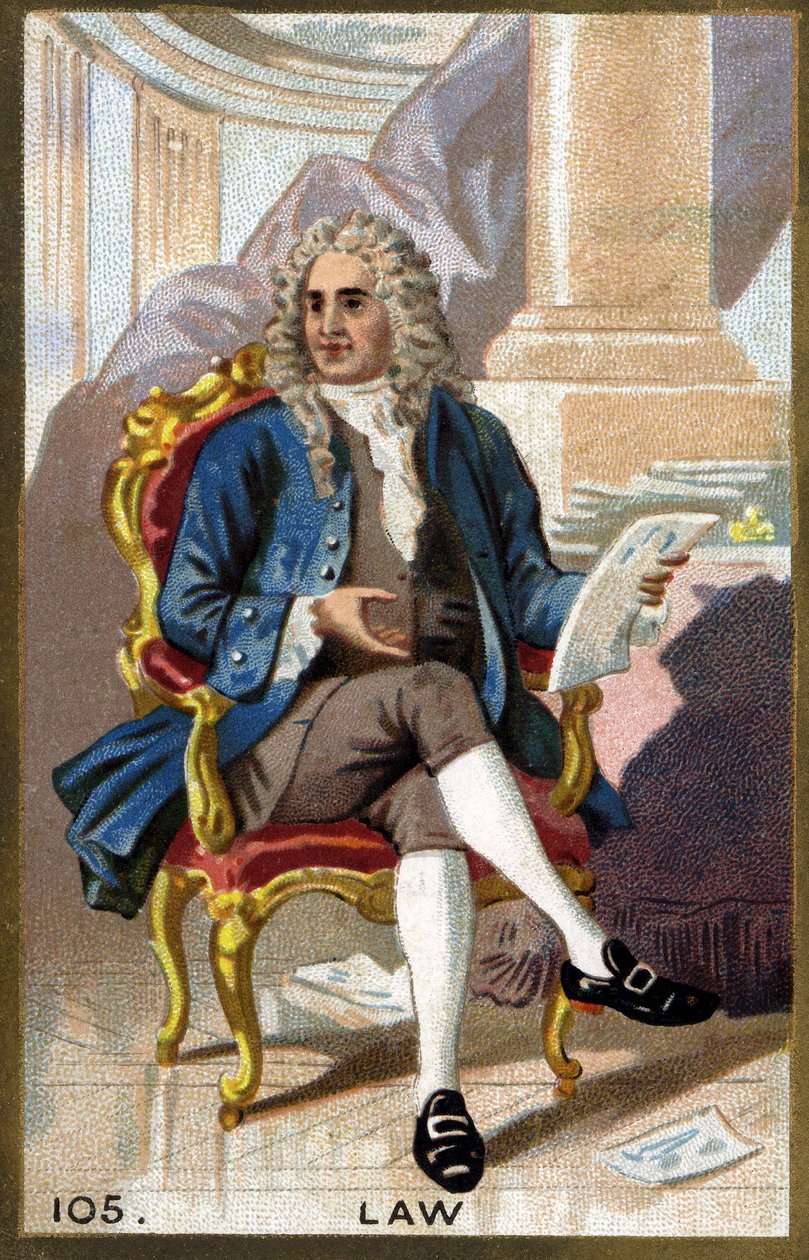 ジョン・ロー（1671-1729）の肖像。19世紀末のクロモリトグラフ。 作： フランス語学校
