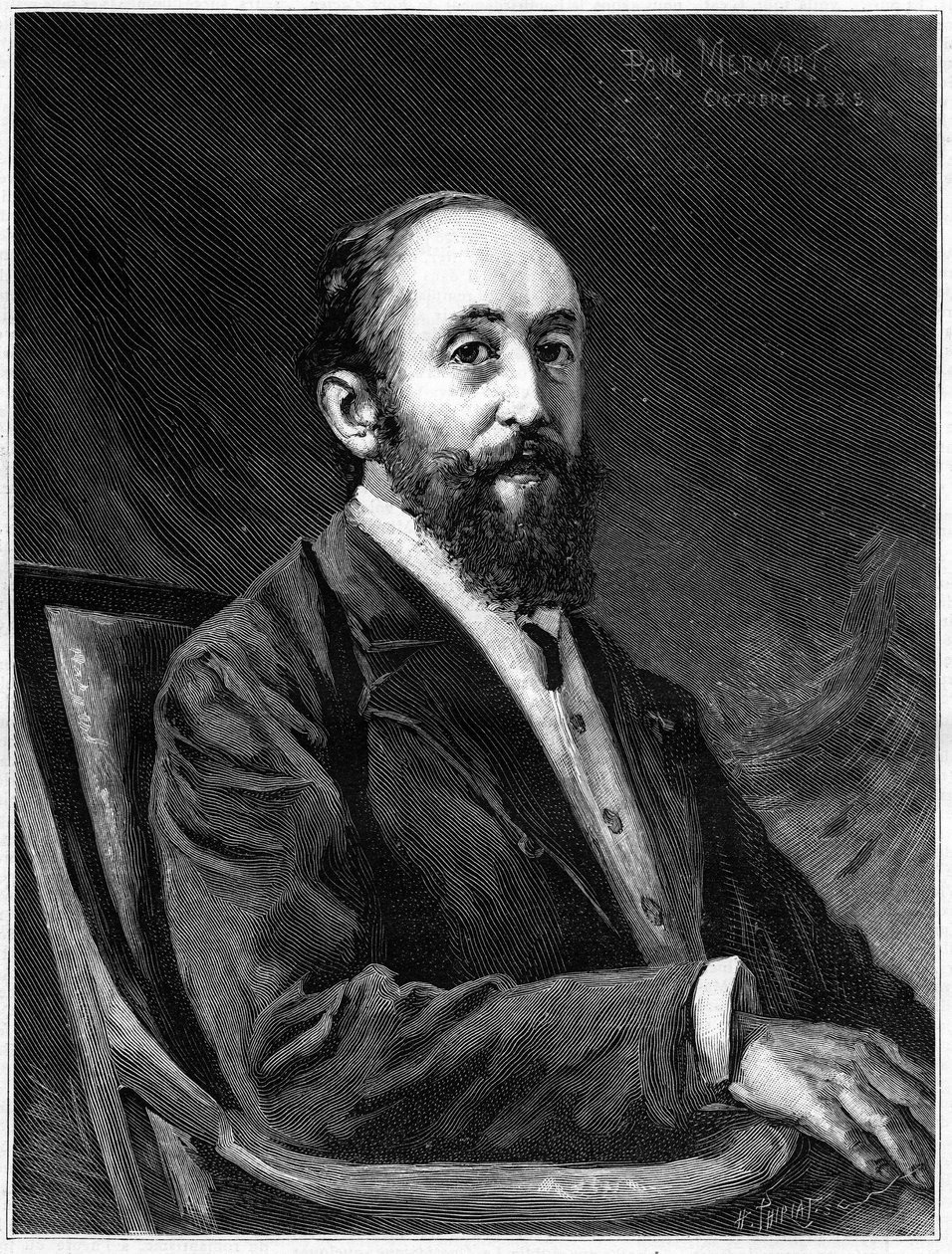 ジュール・クラレ（1840-1913）の肖像（1888年から1913年の間、フランスのアカデミー会員であった小説家）、"The Illustrous World "にて 作： フランス語学校