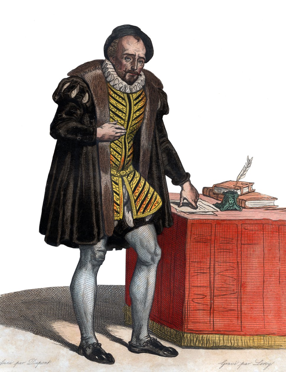 フランスの作家、ミシェル・エイケム・ド・モンテーニュ卿（1533-1592）の肖像。 作： フランス語学校
