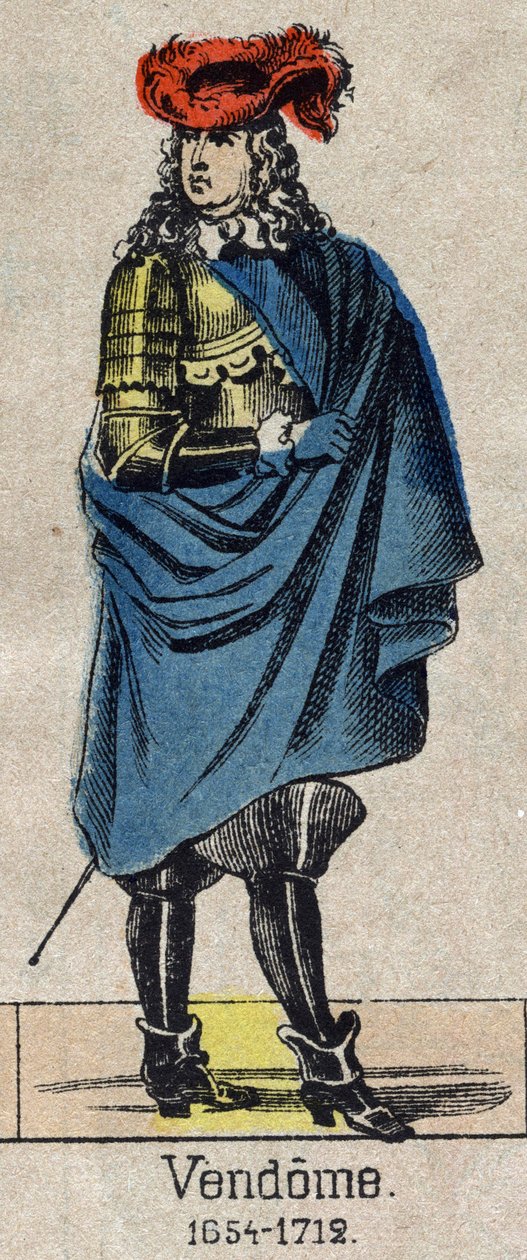 グラン・ヴァンドームとして知られるルイ＝ジョセフ（ルイ・ジョゼフ）・ド・ブルボン（1645-1712）、ペンティーヴル公爵、メルクール公爵、その後ヴァンドーム公爵、フランスのペアとなった人物の肖像。19世紀末のエピナルの画像。 作： フランス語学校