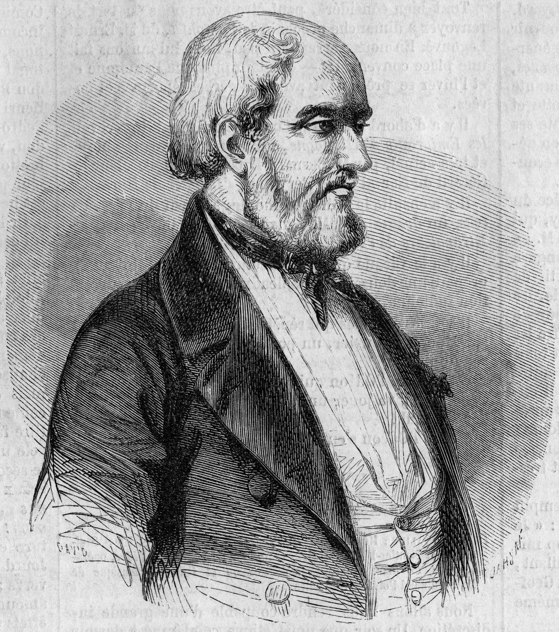 ルイ・ガルネレイ（1783-1857）の肖像。10月10日付「Le Monde Illustré」26号に掲載された図版 作： フランス語学校
