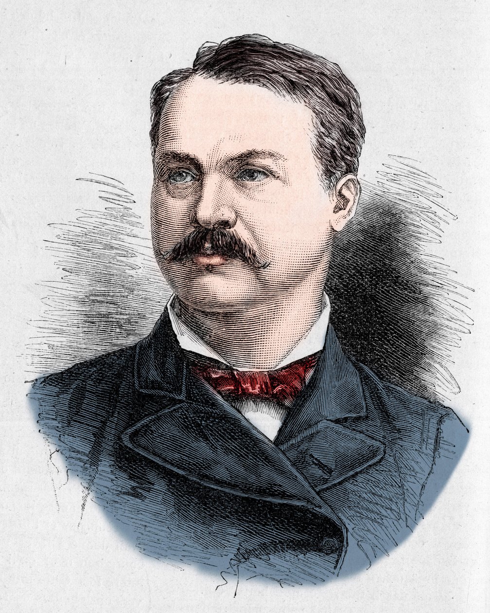 カナダの詩人・劇作家、ルイ・オノレ（Louis Honore）・フレシェット（1839-1908）の肖像。1882年9月9日付「Le Monde Illustré」第1328号に掲載されたシャルル・ジョルジュによる版画。 作： フランス語学校