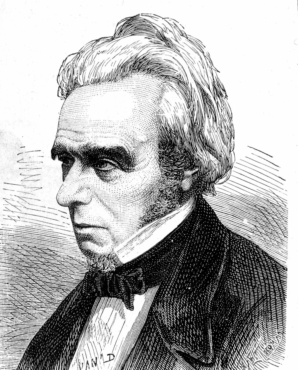 イギリスの物理学者・化学者であるミシェル・ファラデー（1791 - 1867）の肖像画（1896年「Album of Science; illustrious scientists; Great discoveries」掲載 作： フランス語学校