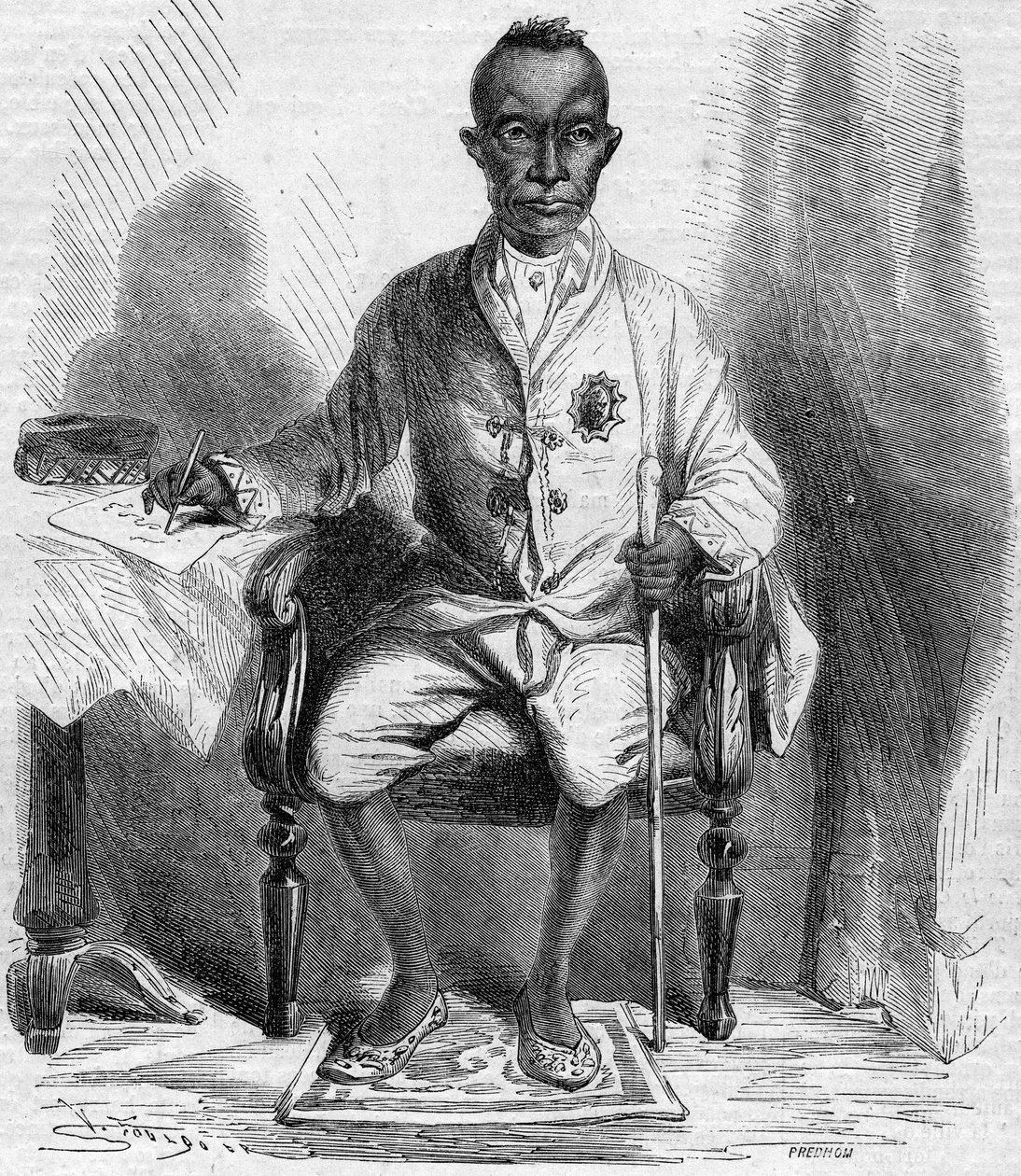 シャム（現在のタイ）の王、モンクット（ラーマ4世またはプラチョムクラオ）（1804-1868）の肖像。1861年7月13日付「Le Monde Illustré」No.222に掲載された版画。 作： フランス語学校