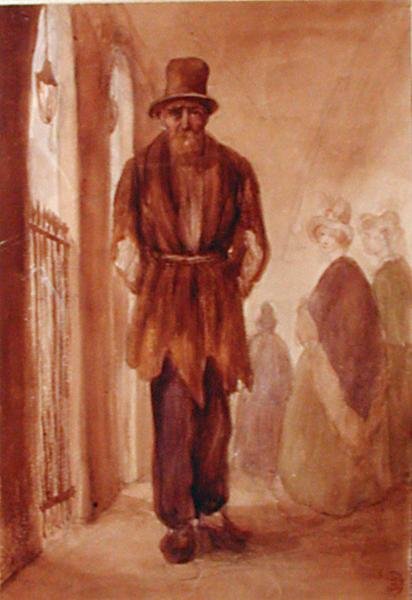 パレ・ロワイヤルでのMonsieur Chodruc-Duclos (1780-1842)の肖像、1820年頃（紙にインクとウォッシュ 作： フランス語学校