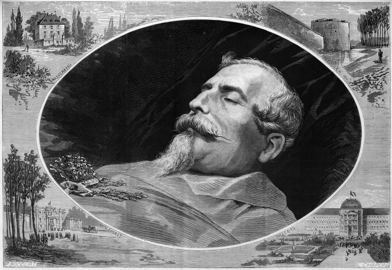 ナポレオン3世（1808-1873）の死に際の肖像。1月25日付「Le Monde Illustré」824号に掲載された図版 作： フランス語学校