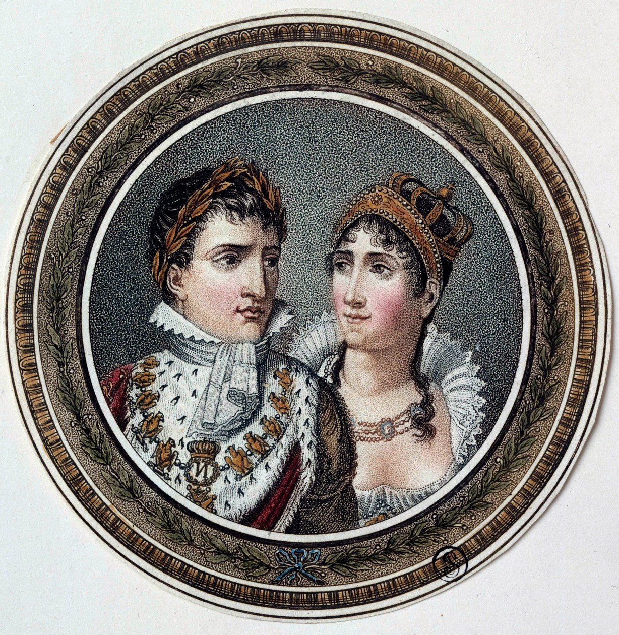 ナポレオン1世（1769-1821）とジョゼフィーヌ・ド・ボーアルネ（1763-1814）の肖像 キャンディの蓋に描かれている。19世紀 作： フランス語学校