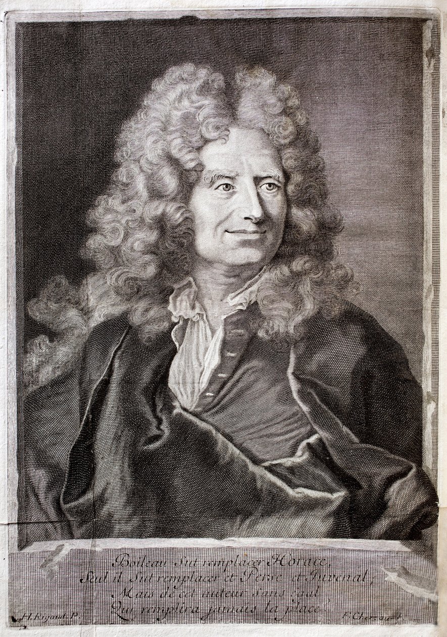 Nicolas Boileau, also known as Boileau Despreaux (Boileau-Despreaux) (1636-1711) 詩人、作家の肖像。M. Boileau Despreauxの作品を説明するためのエングレーヴィング、歴史的なイルミネーション付き、第1巻、Fabre et Barillot版 作： フランス語学校