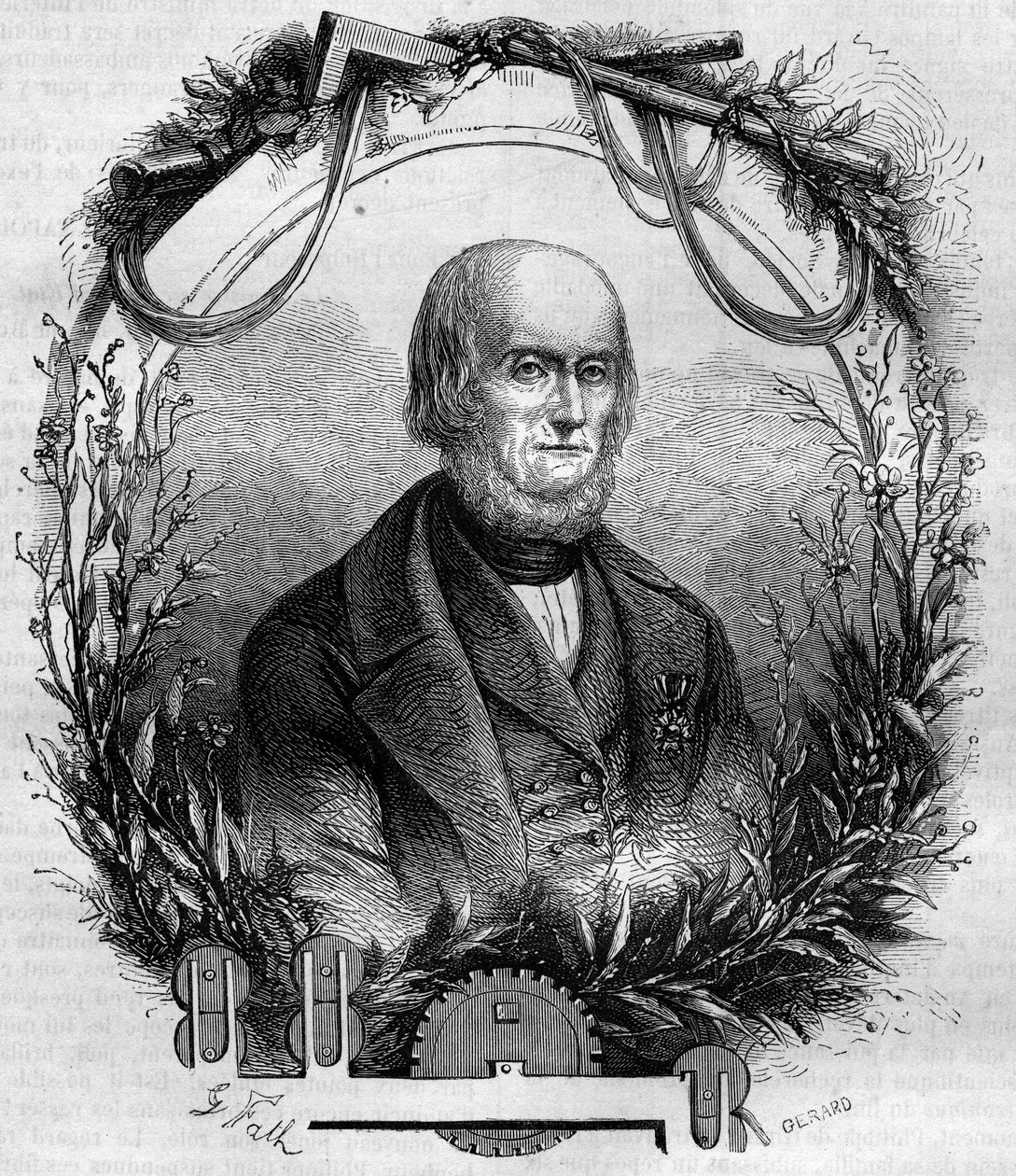 フィリップ・ド・ジラール（1775-1845）の肖像。1866年から1867年にかけてのエングレーヴィング。 作： フランス語学校