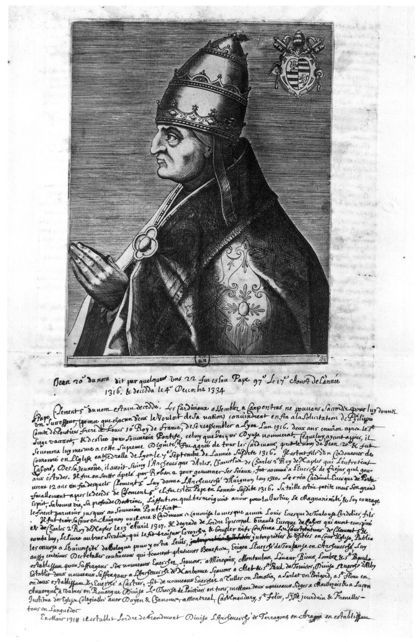 教皇ヨハネ二十二世（1244-1334）の肖像 作： フランス語学校