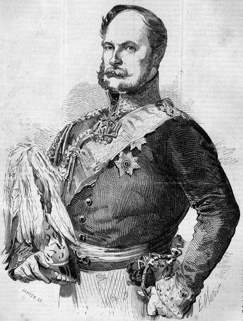 フレデリック・ギョーム・ルイ王子（1797-1888）の肖像。1857年11月7日付の「Le Monde Illustré」第30号に掲載されたエングレーヴィング。 作： フランス語学校