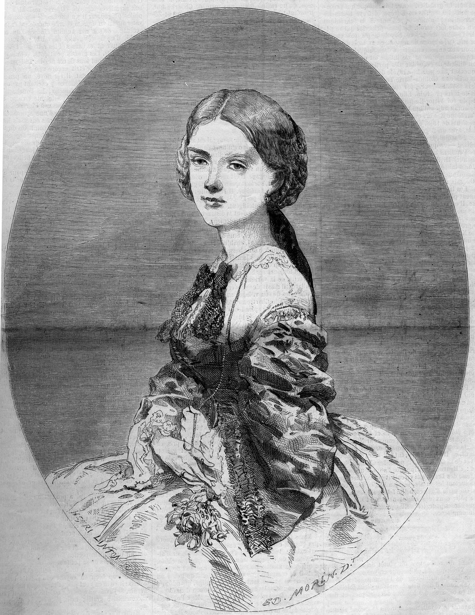 ナポレオン皇太子（1822-1891）の後妻であるサヴォワ公爵夫人クロチルデ（1843-1911）の肖像。1859年1月29日付「Le Monde Illustré」94号に掲載された版画。 作： フランス語学校