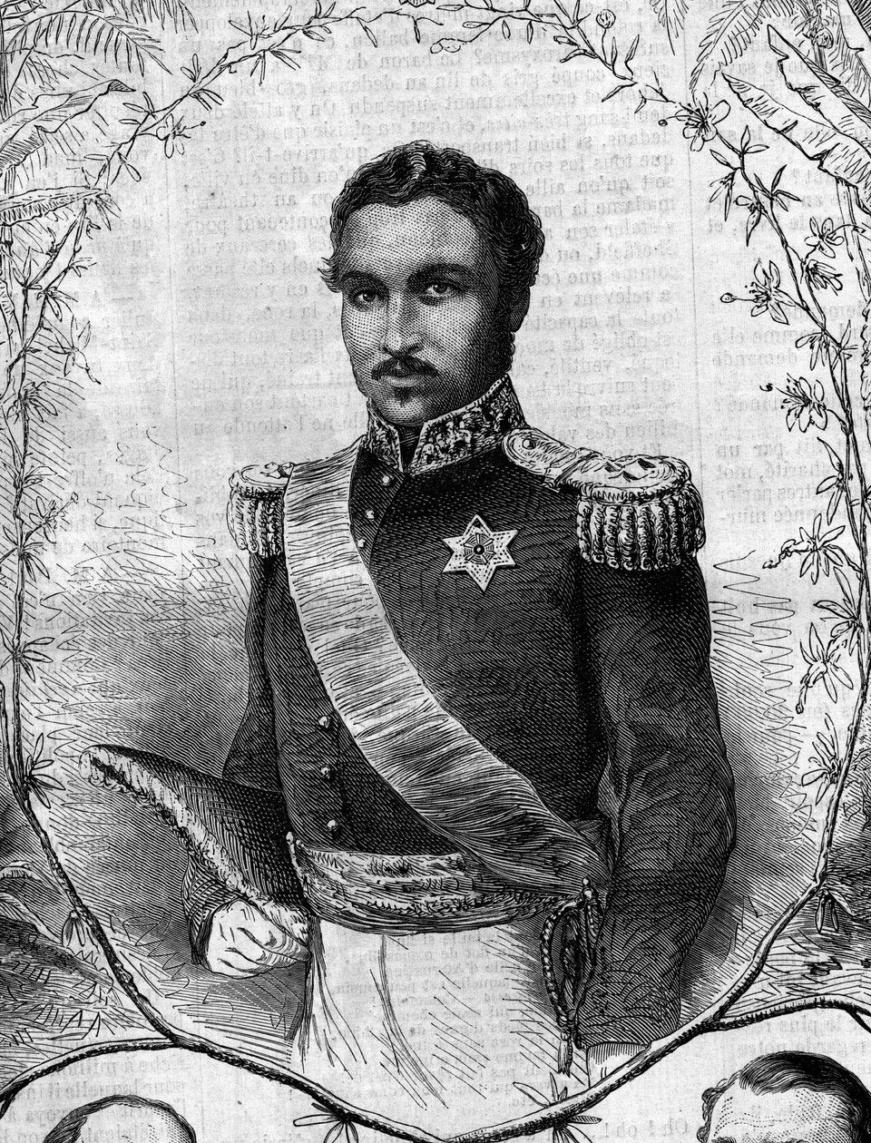 マダガスカル王、ラダマ2世（1829-1863）の肖像。1862年5月31日付「Le Monde Illustré」268号に掲載された図版。 作： フランス語学校