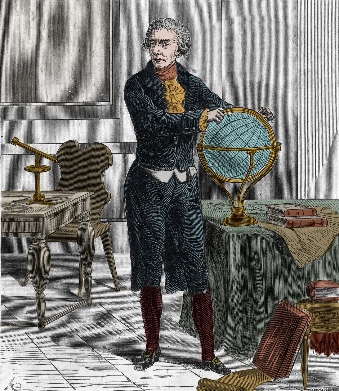 Sir Friedrich Wilhelm Herschel (1738-1822)の肖像 - William Herschelの肖像 ドイツ生まれのイギリスの天文学者 - Alexis Clercによる「誰にでも手の届く科学-ポピュラーな物理学と化学」に掲載されているエングレービング - 作： フランス語学校