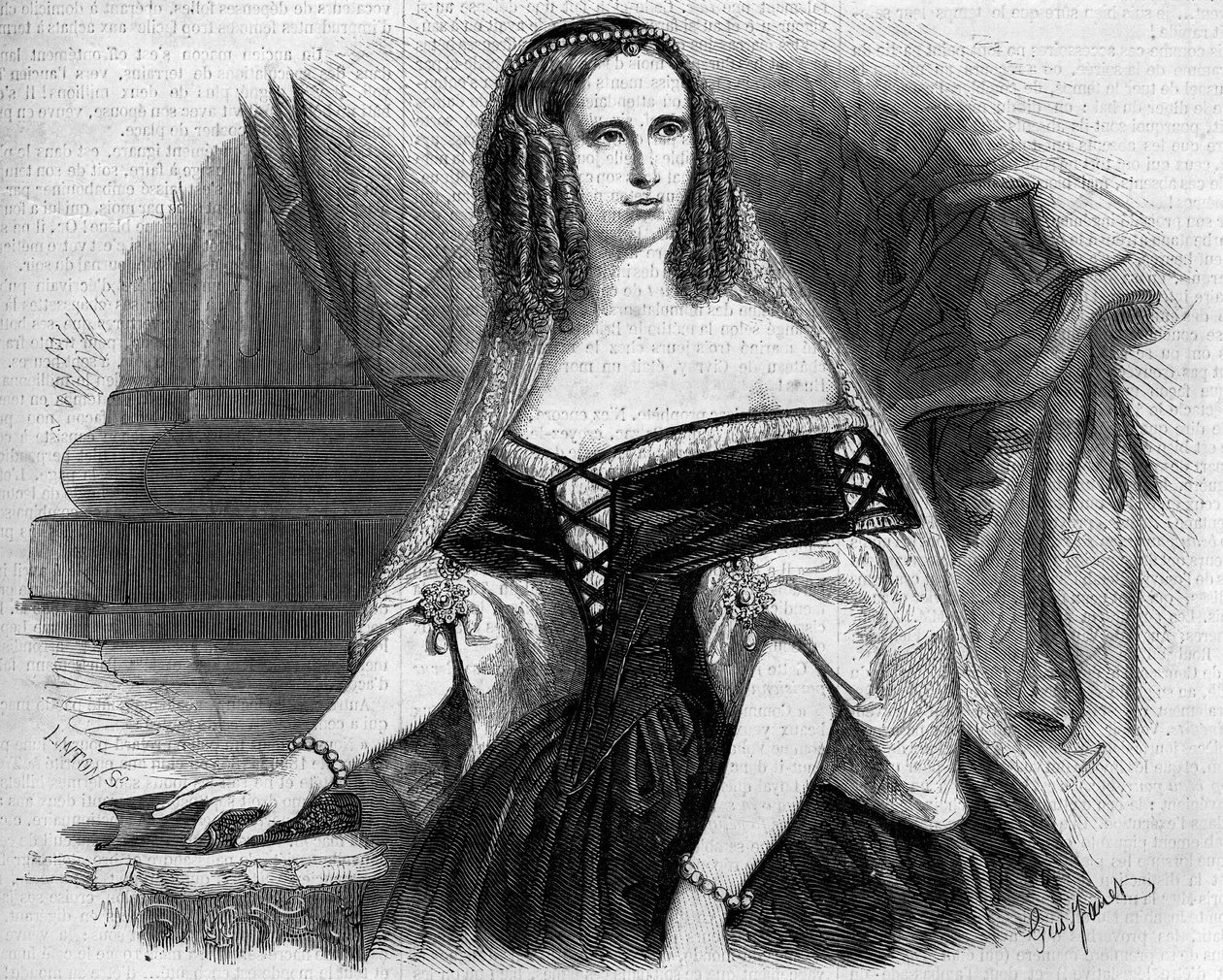 オランダ王妃ソフィー・オブ・ヴュルテンベルク（1818-1879）の肖像。1858年4月17日付「Le Monde Illustré」53号に掲載された版画。 作： フランス語学校