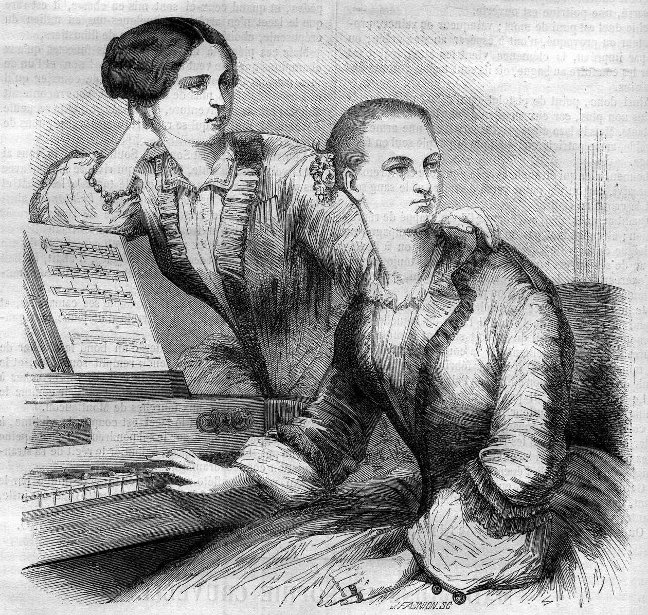 ドイツのダンサー、クルヴェリ姉妹の肖像。ソフィー・クルヴェリ（Johanna Sofia Charlotte Cruwell, dit）（1826-1907）とマリー・クルヴェリ（Friederike Marie Cruwell, dit）（1824-1868）の2人です。1852年に描かれたものです。 作： フランス語学校