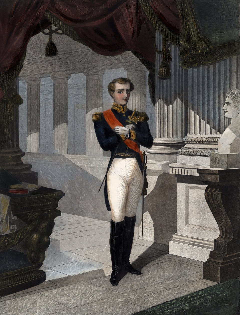 皇帝ナポレオン1世（1769-1821）の息子、ライヒシュタット公爵ナポレオン2世（1811-1832）のローマ王の肖像」 パーネルによるエングレーヴィング 作： フランス語学校