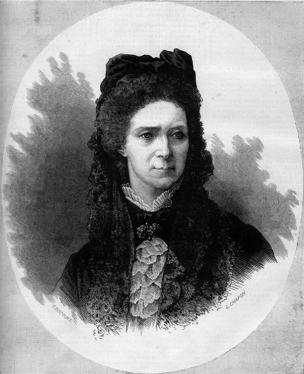 ロシア人のマリア・アレクサンドロヴナ（1824-1880）（旧姓：ヘッセンおよびラインのマリー王女（マクシミリアン・ヴィルヘルミネ・マリー））の肖像。1880年6月12日付「Le Monde Illustré」1211号に掲載されたエングレーヴィング。 作： フランス語学校